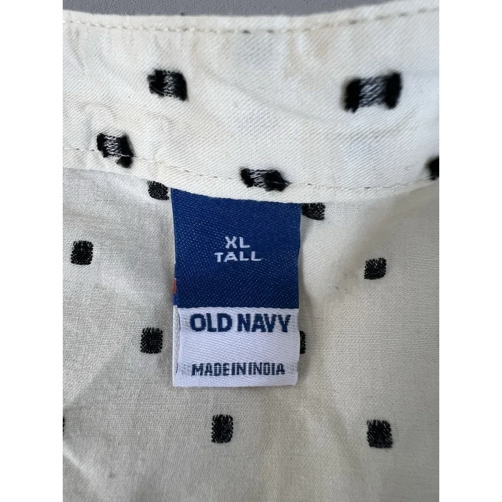 Old Navy Blouse Women's XL Tall Cream Black Swiss Dot Henley Long Sleeve Top